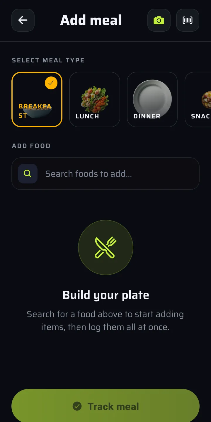 Zeitra — logging a meal by snapping a plate or scanning a barcode
